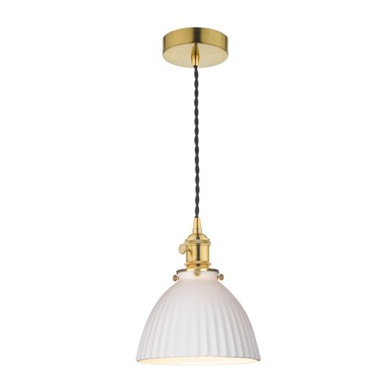 där lighting Hadano Pendant Natural Brass & Ceramic Domed Shade