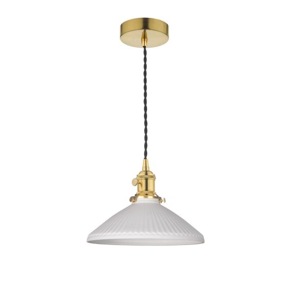 Där Lighting Hadano Pendant Natural Brass & Ceramic Shallow Shade