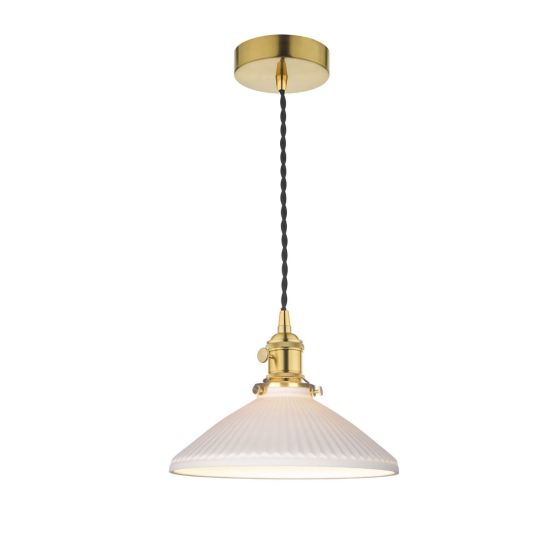där lighting Hadano Pendant Natural Brass & Ceramic Shallow Shade