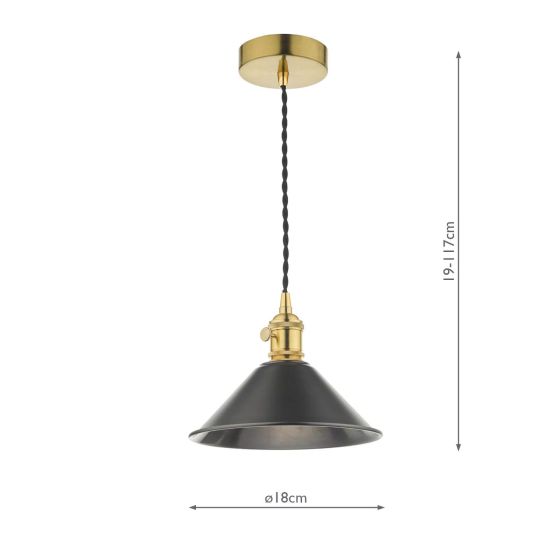 Där Lighting Hadano Pendant Natural Brass With Antique Pewter Shade