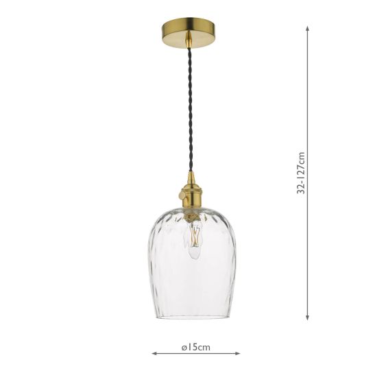 Där Lighting Hadano Pendant Natural Brass With Dimpled Glass Shade