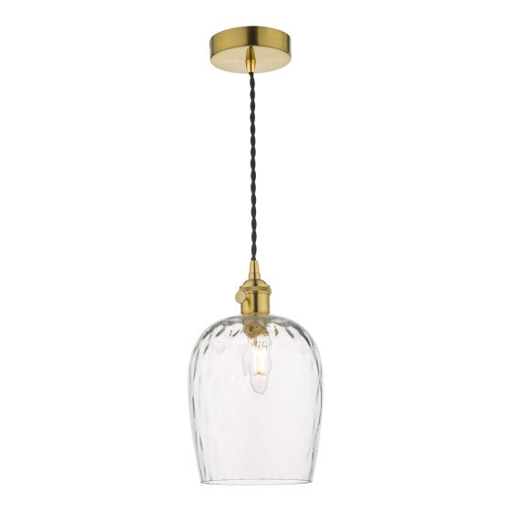 där lighting Hadano Pendant Natural Brass With Dimpled Glass Shade