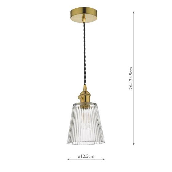 Där Lighting Hadano Pendant Natural Brass With Ribbed Glass Shade