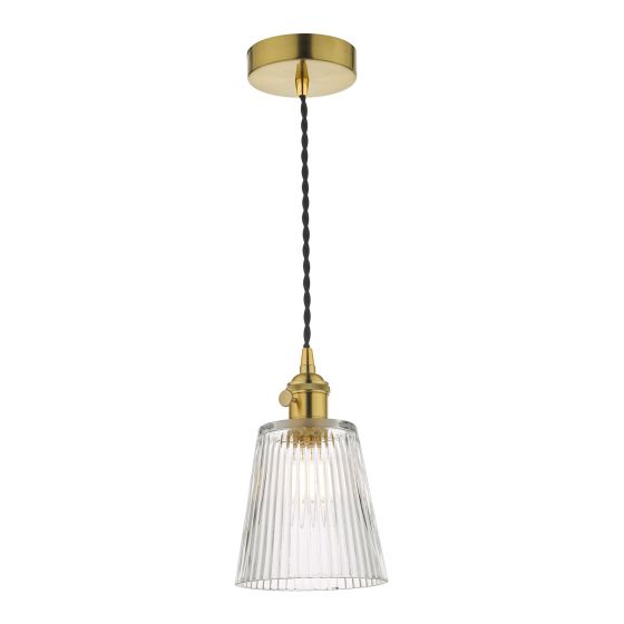 där lighting Hadano Pendant Natural Brass With Ribbed Glass Shade