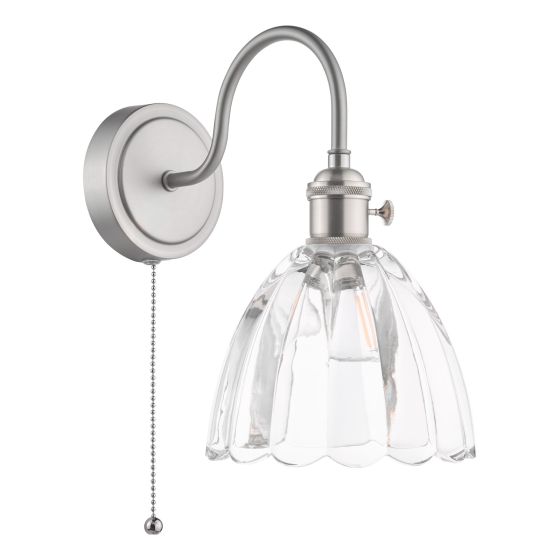 Där Lighting Hadano Wall Light Antique Chrome And Scalloped Bell Glass