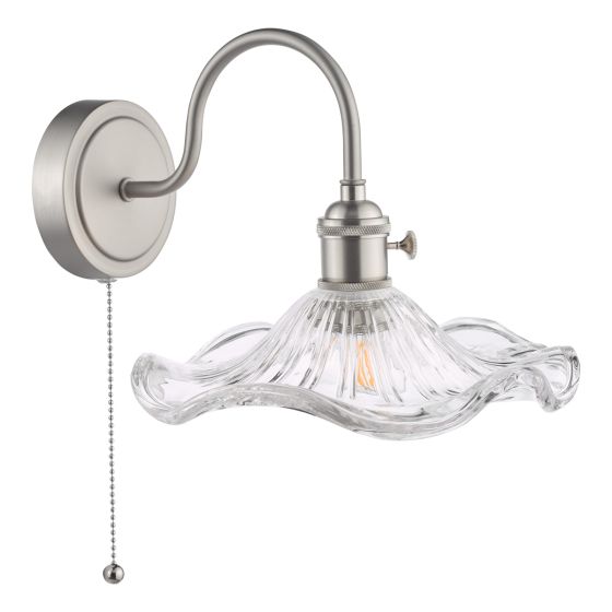 Där Lighting Hadano Wall Light Antique Chrome And Wavy Glass
