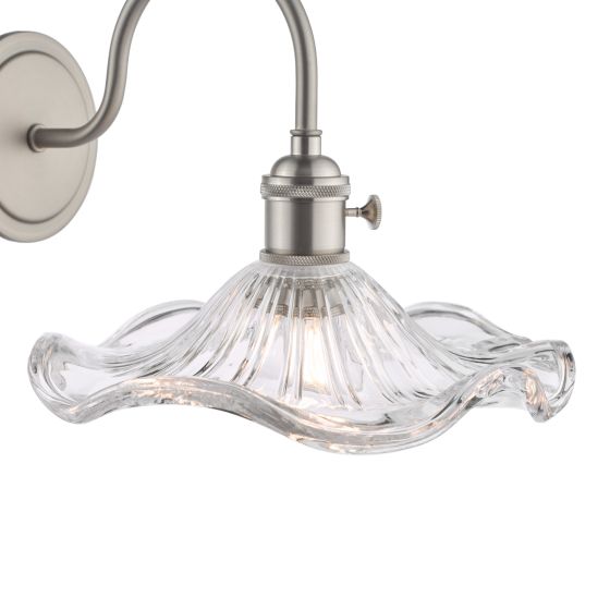 Där Lighting Hadano Wall Light Antique Chrome And Wavy Glass