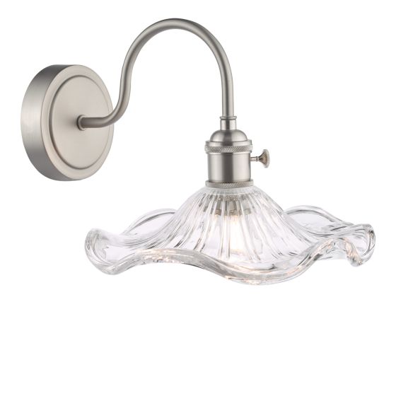 Där Lighting Hadano Wall Light Antique Chrome And Wavy Glass