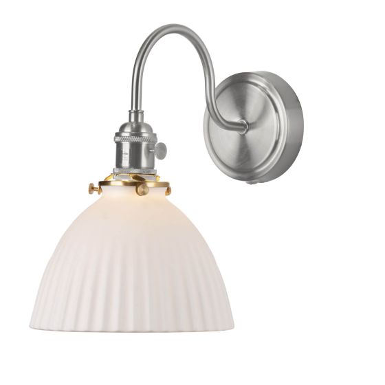 Där Lighting Hadano Wall Light Antique Chrome & Ceramic Domed Shade