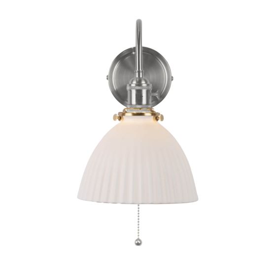 Där Lighting Hadano Wall Light Antique Chrome & Ceramic Domed Shade