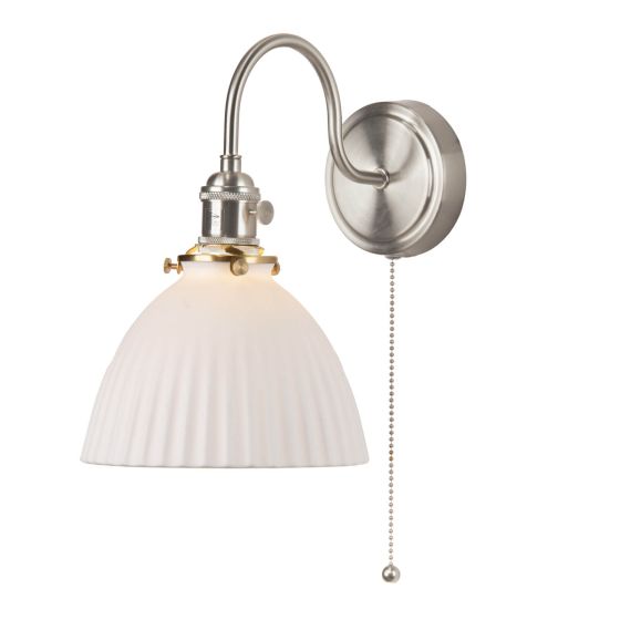 där lighting Hadano Wall Light Antique Chrome & Ceramic Domed Shade