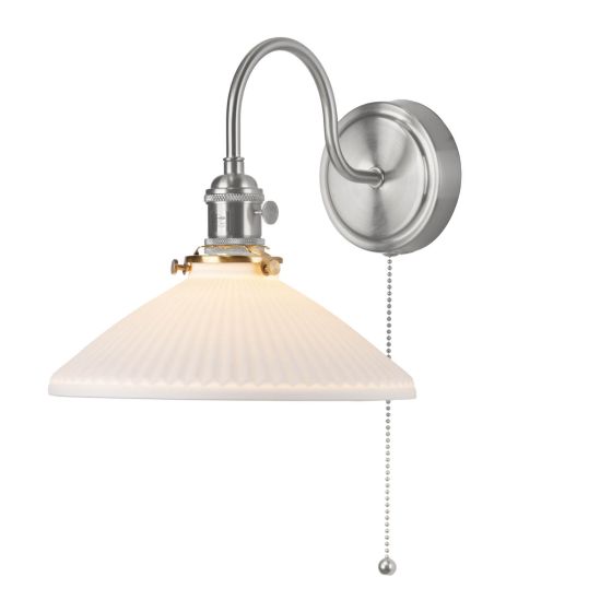 Där Lighting Hadano Wall Light Antique Chrome & Ceramic Shallow Shade