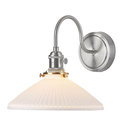 Där Lighting Hadano Wall Light Antique Chrome & Ceramic Shallow Shade