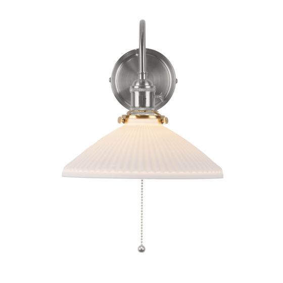 Där Lighting Hadano Wall Light Antique Chrome & Ceramic Shallow Shade
