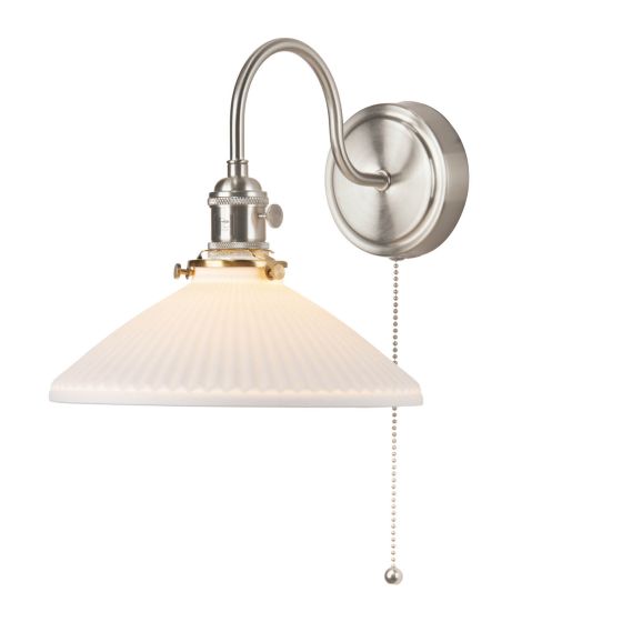 där lighting Hadano Wall Light Antique Chrome & Ceramic Shallow Shade