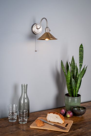 Där Lighting Hadano Wall Light Antique Chrome With Aged Brass Shade