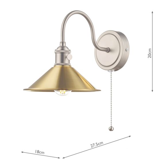 Där Lighting Hadano Wall Light Antique Chrome With Aged Brass Shade