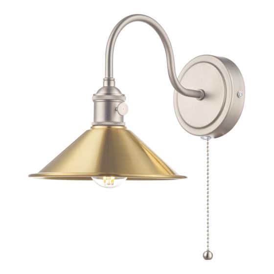 där lighting Hadano Wall Light Antique Chrome With Aged Brass Shade