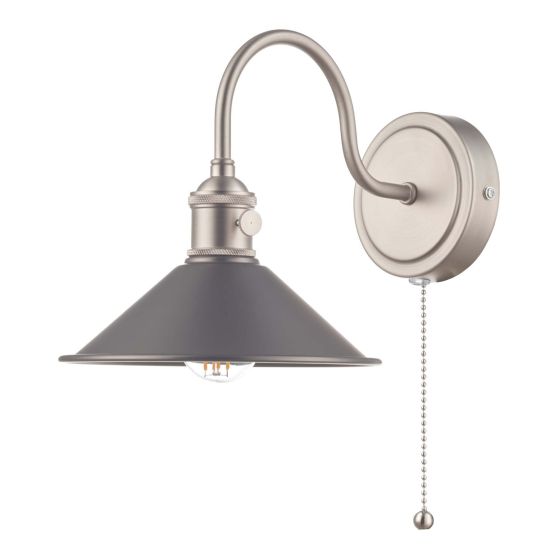 Där Lighting Hadano Wall Light Antique Chrome With Antique Pewter Shade