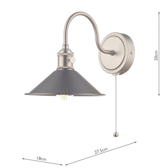 Där Lighting Hadano Wall Light Antique Chrome With Antique Pewter Shade