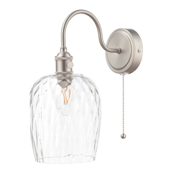 Där Lighting Hadano Wall Light Antique Chrome With Clear Dimpled Glass Shade