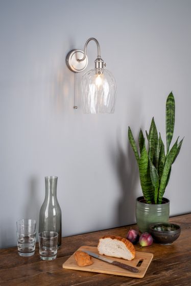 Där Lighting Hadano Wall Light Antique Chrome With Clear Dimpled Glass Shade