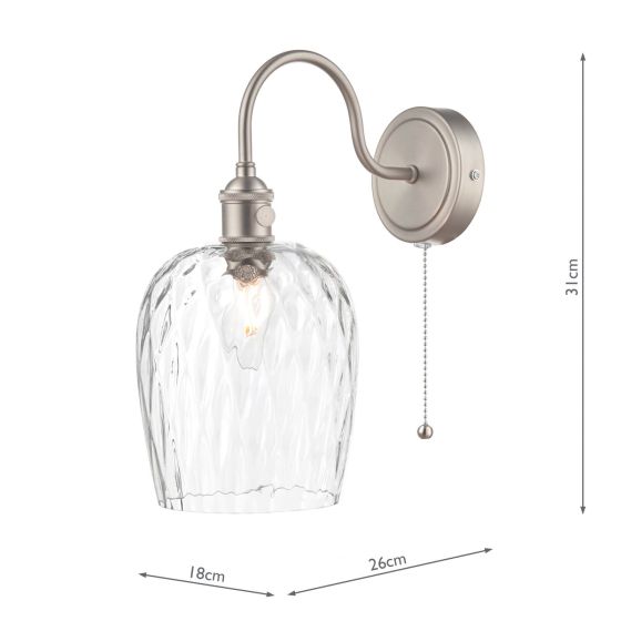 Där Lighting Hadano Wall Light Antique Chrome With Clear Dimpled Glass Shade