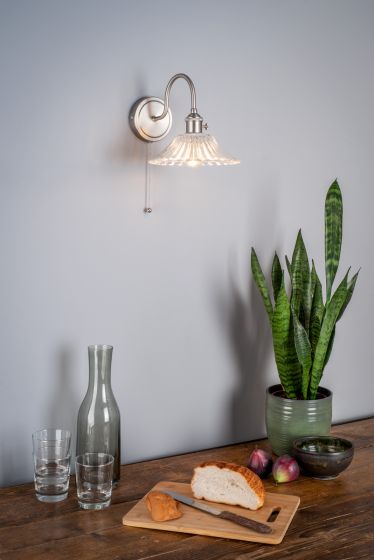 Där Lighting Hadano Wall Light Antique Chrome With Clear Flared Glass Shade