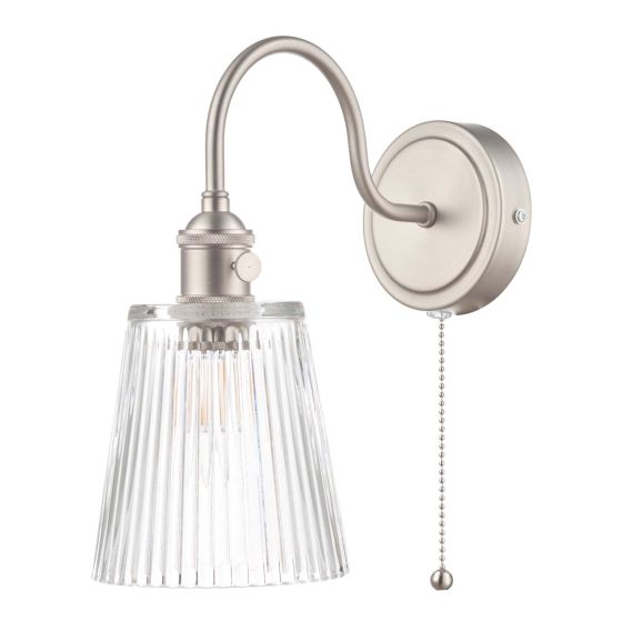 Där Lighting Hadano Wall Light Antique Chrome With Clear Ribbed Glass Shade
