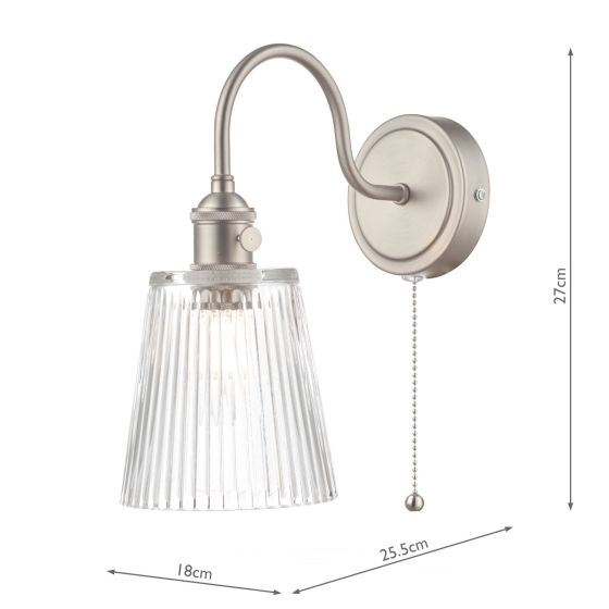 Där Lighting Hadano Wall Light Antique Chrome With Clear Ribbed Glass Shade