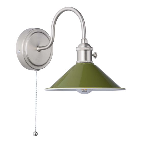 Där Lighting Hadano Wall Light Antique Chrome With Olive Green Shade
