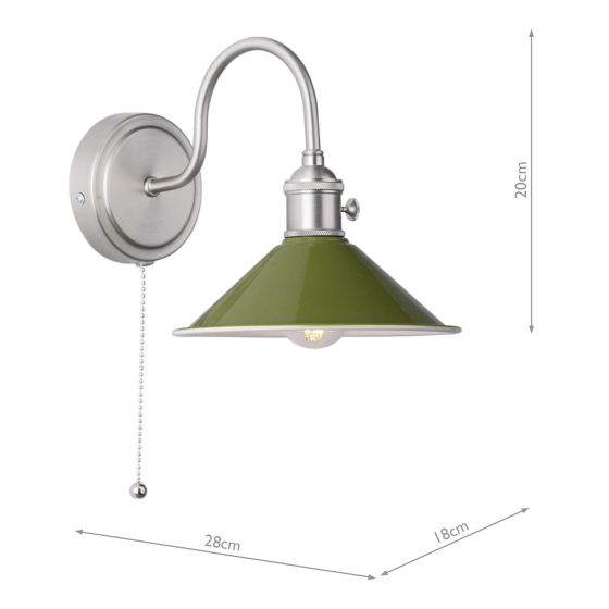Där Lighting Hadano Wall Light Antique Chrome With Olive Green Shade