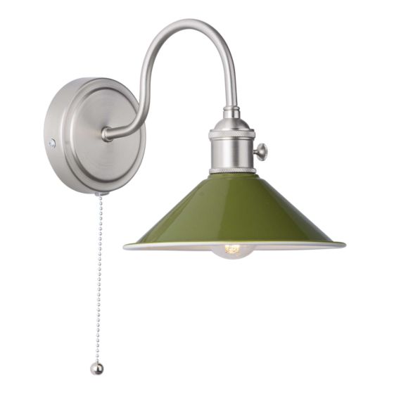 där lighting Hadano Wall Light Antique Chrome With Olive Green Shade