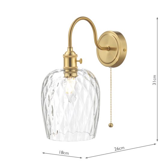 Där Lighting Hadano Wall Light Brass With Clear Dimpled Shade