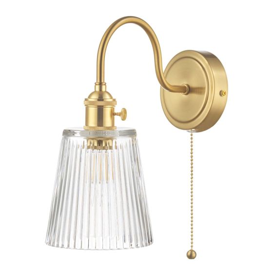 Där Lighting Hadano Wall Light Brass With Clear Ribbed Glass Shade