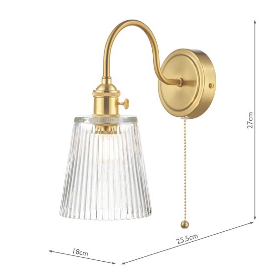 Där Lighting Hadano Wall Light Brass With Clear Ribbed Glass Shade