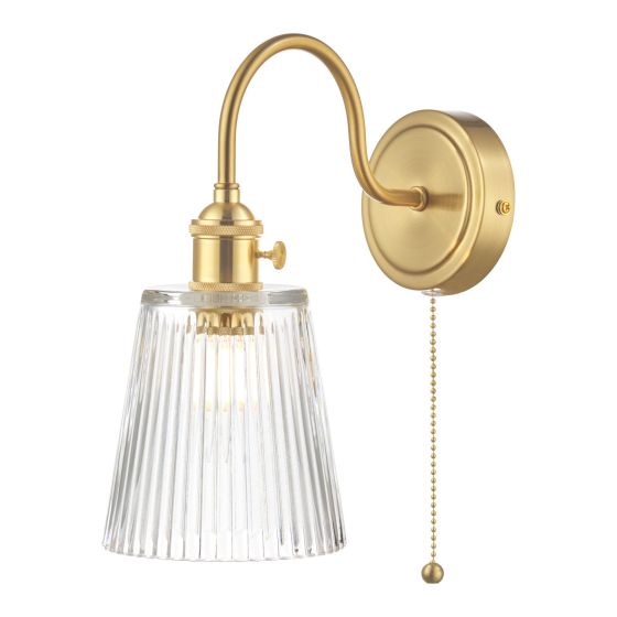 där lighting Hadano Wall Light Brass With Clear Ribbed Glass Shade