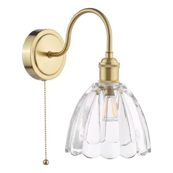 Där Lighting Hadano Wall Light Natural Brass And Scalloped Bell Glass