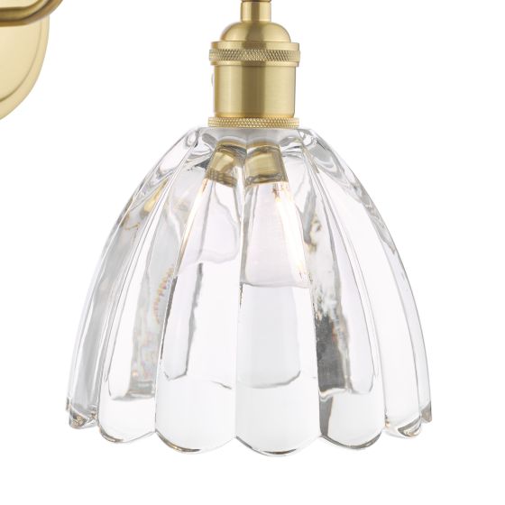 Där Lighting Hadano Wall Light Natural Brass And Scalloped Bell Glass