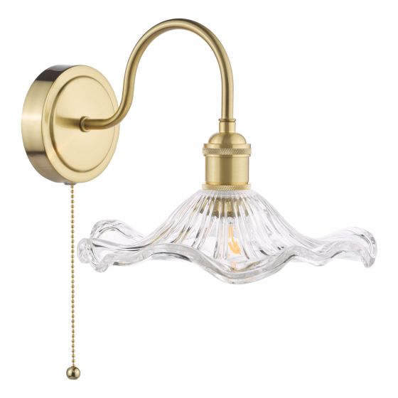 Där Lighting Hadano Wall Light Natural Brass And Wavy Glass