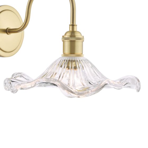 Där Lighting Hadano Wall Light Natural Brass And Wavy Glass