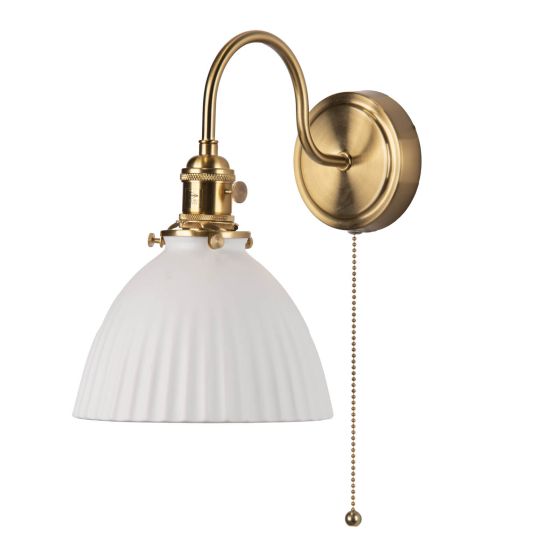 Där Lighting Hadano Wall Light Natural Brass & Ceramic Domed Shade