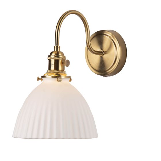 Där Lighting Hadano Wall Light Natural Brass & Ceramic Domed Shade