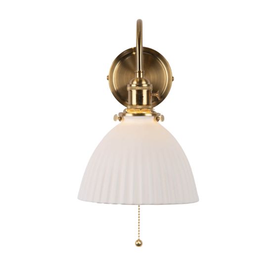 Där Lighting Hadano Wall Light Natural Brass & Ceramic Domed Shade