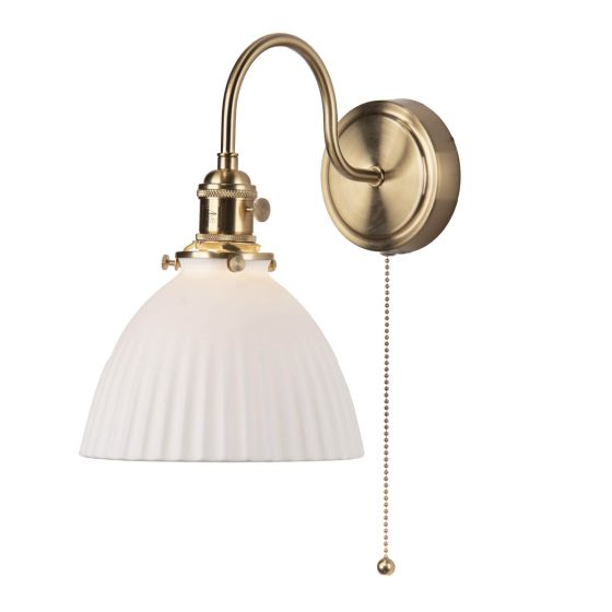 där lighting Hadano Wall Light Natural Brass & Ceramic Domed Shade
