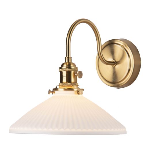 Där Lighting Hadano Wall Light Natural Brass & Ceramic Shallow Shade