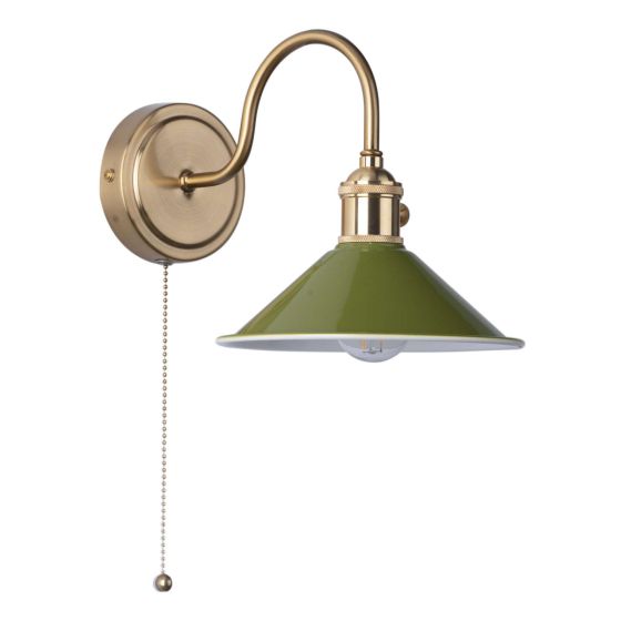 Där Lighting Hadano Wall Light Natural Brass With Olive Green Shade
