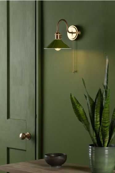 Där Lighting Hadano Wall Light Natural Brass With Olive Green Shade
