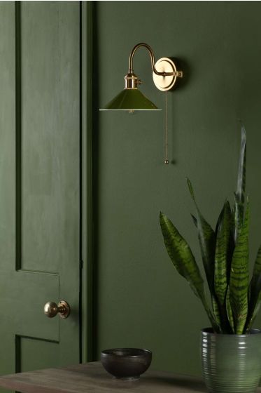 Där Lighting Hadano Wall Light Natural Brass With Olive Green Shade