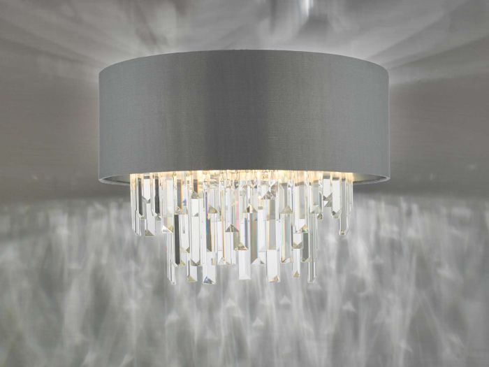 Där Lighting Halle 4 Light Flush Grey Shade Crystal
